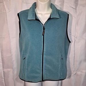 Woolrich Fleece Sleeveless Vest Women's Medium Full-Zip Blue w/ Black Trim Comfy